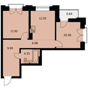 2-к квартира, строящийся дом, 55м2, 13/24 этаж