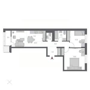 3-к квартира, строящийся дом, 74м2, 5/24 этаж