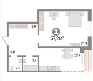 2-к квартира, вторичка, 57м2, 2/17 этаж