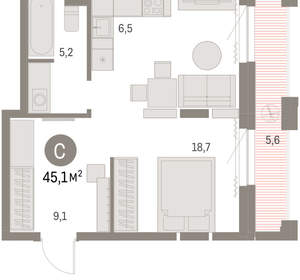 Студия квартира, вторичка, 45м2, 28/30 этаж
