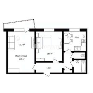 2-к квартира, вторичка, 52м2, 8/9 этаж