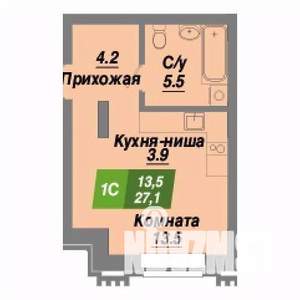 Студия квартира, строящийся дом, 27м2, 1/10 этаж