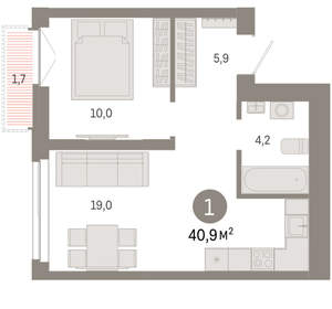 1-к квартира, вторичка, 41м2, 14/23 этаж