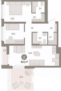 2-к квартира, вторичка, 84м2, 10/15 этаж