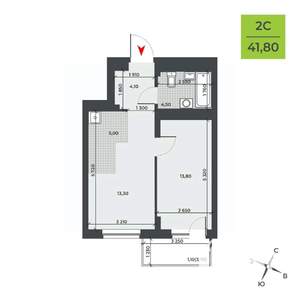 2-к квартира, строящийся дом, 42м2, 11/21 этаж