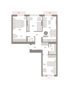 3-к квартира, вторичка, 90м2, 6/9 этаж