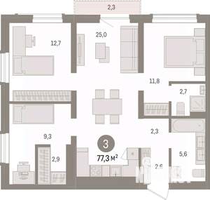 3-к квартира, вторичка, 77м2, 13/14 этаж