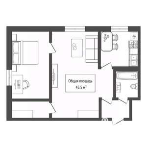 2-к квартира, вторичка, 46м2, 1/5 этаж