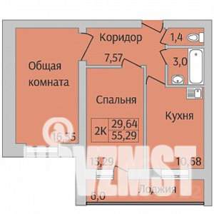 2-к квартира, строящийся дом, 55м2, 8/12 этаж