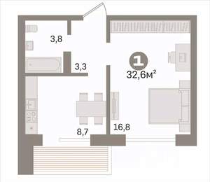 1-к квартира, вторичка, 33м2, 1/10 этаж