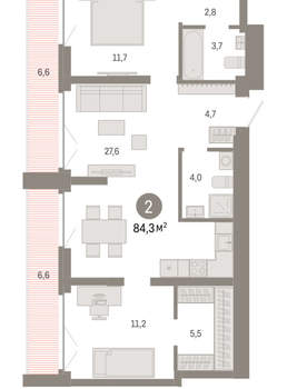2-к квартира, вторичка, 84м2, 8/23 этаж