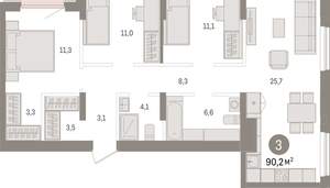 3-к квартира, вторичка, 90м2, 9/15 этаж