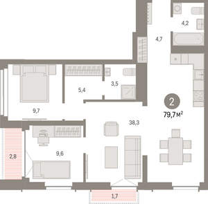 2-к квартира, вторичка, 80м2, 13/23 этаж