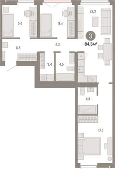 3-к квартира, вторичка, 84м2, 3/23 этаж
