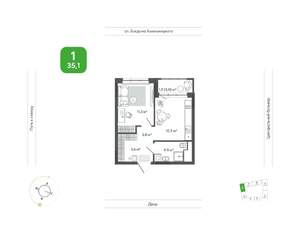 1-к квартира, вторичка, 35м2, 4/11 этаж