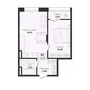 2-к квартира, вторичка, 40м2, 4/9 этаж