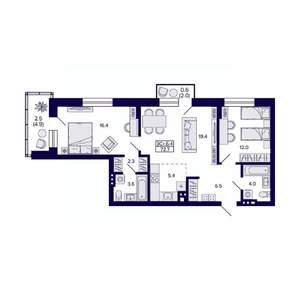 3-к квартира, вторичка, 73м2, 4/11 этаж