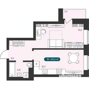 1-к квартира, вторичка, 40м2, 12/25 этаж