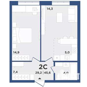 2-к квартира, вторичка, 46м2, 7/9 этаж