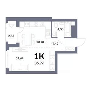 1-к квартира, вторичка, 35м2, 12/14 этаж