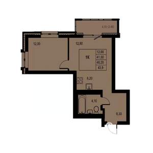 1-к квартира, строящийся дом, 44м2, 3/23 этаж