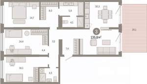 3-к квартира, вторичка, 136м2, 1/7 этаж