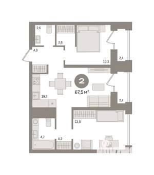 2-к квартира, вторичка, 67м2, 26/30 этаж