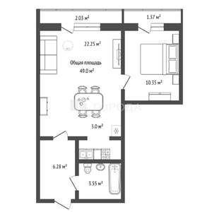 2-к квартира, вторичка, 49м2, 9/10 этаж