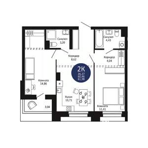 2-к квартира, вторичка, 62м2, 9/20 этаж