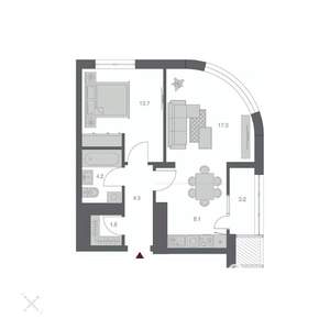 2-к квартира, строящийся дом, 53м2, 18/24 этаж