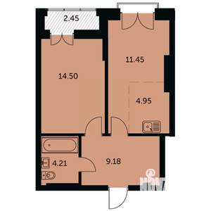 2-к квартира, строящийся дом, 45м2, 15/24 этаж