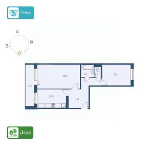 2-к квартира, строящийся дом, 63м2, 4/17 этаж