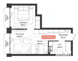 2-к квартира, вторичка, 40м2, 12/20 этаж