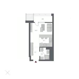 1-к квартира, строящийся дом, 28м2, 13/24 этаж