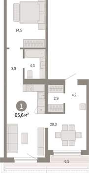 1-к квартира, вторичка, 66м2, 7/15 этаж