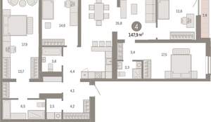 4-к квартира, вторичка, 148м2, 7/15 этаж