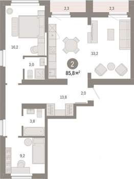 2-к квартира, вторичка, 86м2, 12/12 этаж