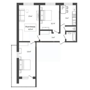 3-к квартира, вторичка, 65м2, 3/12 этаж