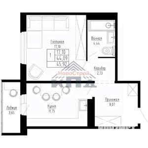 1-к квартира, вторичка, 46м2, 3/15 этаж