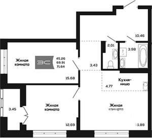 2-к квартира, вторичка, 70м2, 9/25 этаж
