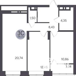 2-к квартира, строящийся дом, 58м2, 18/25 этаж