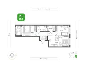 2-к квартира, вторичка, 59м2, 6/11 этаж