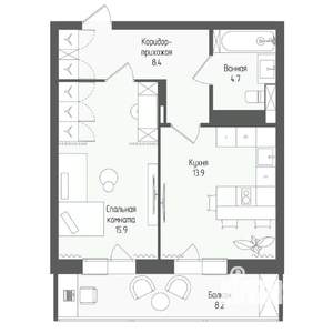 1-к квартира, вторичка, 45м2, 6/18 этаж