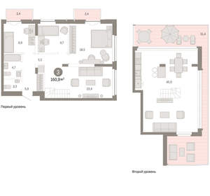 3-к квартира, вторичка, 161м2, 7/23 этаж