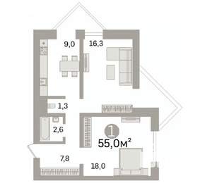 2-к квартира, вторичка, 55м2, 15/16 этаж