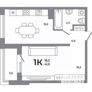 1-к квартира, вторичка, 41м2, 11/17 этаж