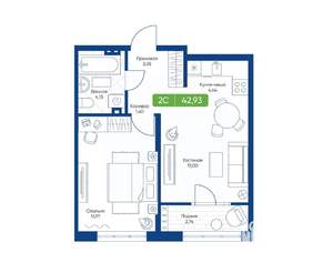 2-к квартира, вторичка, 43м2, 16/22 этаж