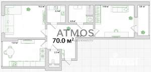 2-к квартира, вторичка, 70м2, 2/10 этаж