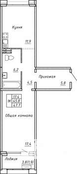 1-к квартира, вторичка, 48м2, 1/15 этаж