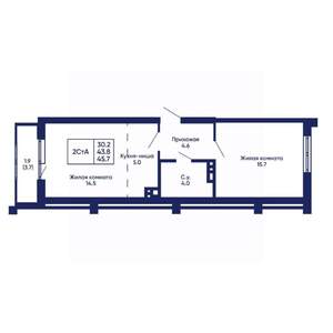 2-к квартира, вторичка, 46м2, 6/14 этаж